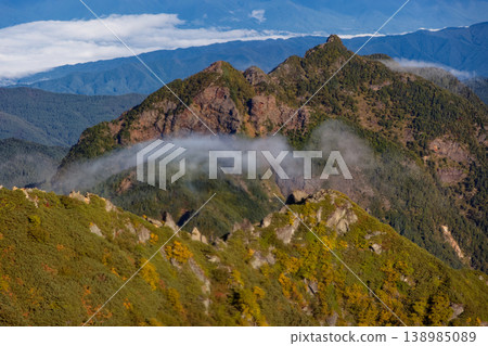 Autumn colors of Nokogiridake as seen from the Kuroto Ridge of Kai-Komagatake. Autumn colors of Nokogiridake as seen from the Kuroto Ridge of Kai-Komagatake. 138985089