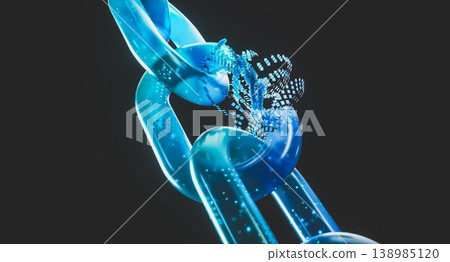 Abstract glowing digital chain with data pixels, future of network security concept. 3d rendering 138985120