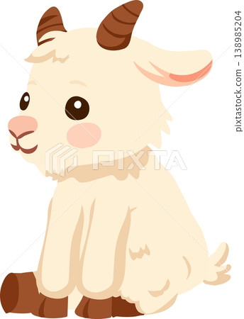 a cute baby goat character sitting calmly for kids projects, nursery decor, and educational materials 138985204