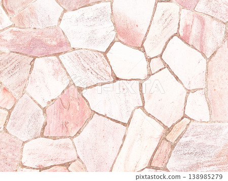 Background image of a surface of irregularly shaped paving stones in a light reddish color. 138985279