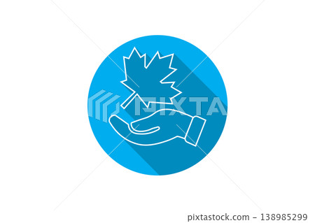 Maple Leaf in Hand Icon, Blue Flat Design Symbolizing Nature Care, Environmental Protection and Canada Concept Maple Leaf in Hand Icon, Blue Flat Design Symbolizing Nature Care, Environmental Protection and Canada Concept 138985299