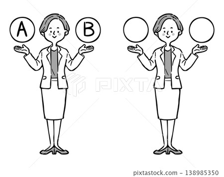 選項 A 和 B：職業婦女 2，全身像，向量圖（單色） 138985350