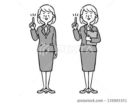 Female office worker explaining points - full body - vector (monochrome) 138985351