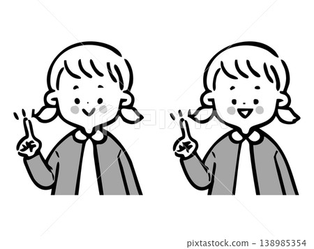 女孩指向，上半身，向量圖（單色） 138985354