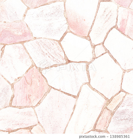 A square background image of the surface of irregularly shaped paving stones in a pale, light red color. 138985361
