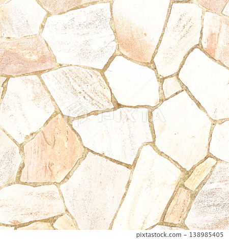 A square background image of the surface of irregularly shaped paving stones in a pale, light white-brown color. 138985405