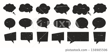 Set of black speech bubbles and communication callouts with distressed texture Set of black speech bubbles and communication callouts with distressed texture 138985506