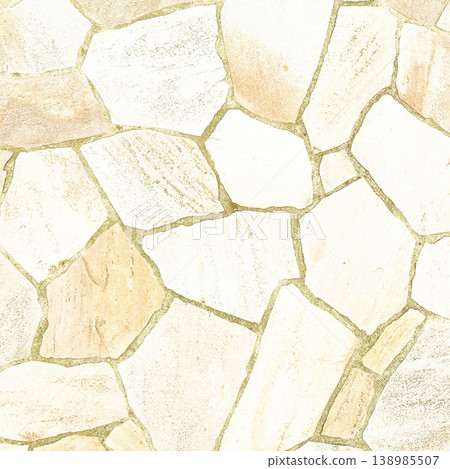 A square background image of the surface of irregularly shaped paving stones in a pale, light yellow color. A square background image of the surface of irregularly shaped paving stones in a pale, light yellow color. 138985507