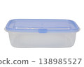 Plastic food container with blue lid on transparent background. 138985527