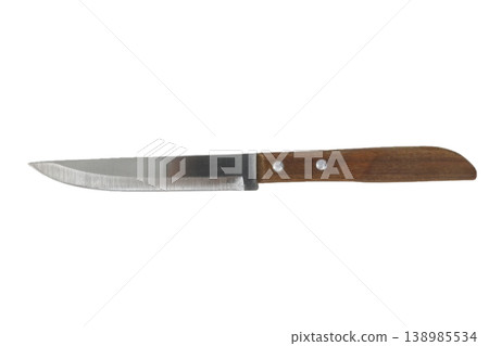 Kitchen knife with wooden handle on transparent background. Kitchen knife with wooden handle on transparent background. 138985534