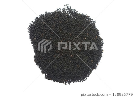 Black cumin seeds pile isolated on white background Black cumin seeds pile isolated on white background 138985779