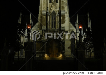 illuminated church at night illuminated church at night 138985801