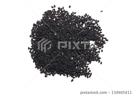 Black cumin seeds pile isolated on white background 138985811