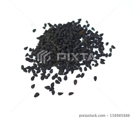 Black cumin seeds pile isolated on white background 138985886