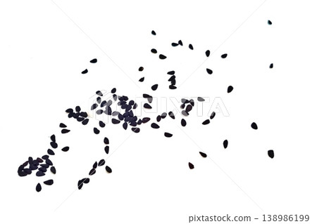 Black cumin seeds pile isolated on white background 138986199
