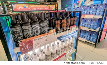 Gin section in the duty-free shop at Manchester Airport 138986566