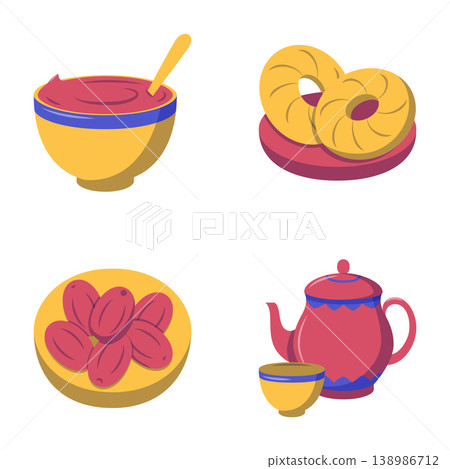 Nowruz traditional treats flat icon set Nowruz traditional treats flat icon set 138986712