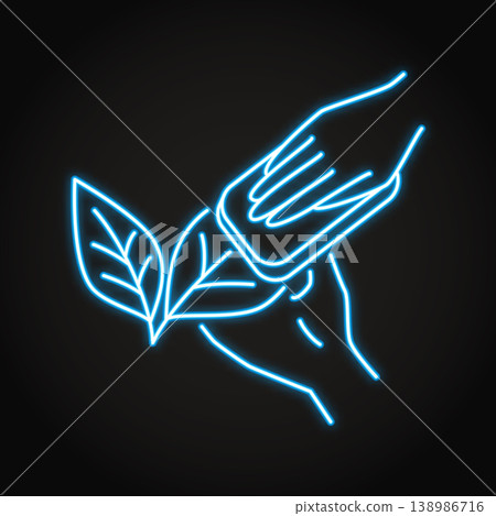 Hands wiping plant leaf neon icon Hands wiping plant leaf neon icon 138986716