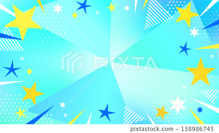 時尚的淺藍色普普背景。由點、條紋、三角形和匯聚線組成的漸變圖案。適用於 16:9 影片縮圖。 138986745