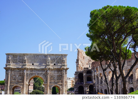 Ruins of Rome, Italy: Arch of Constantine and the Colosseum Ruins of Rome, Italy: Arch of Constantine and the Colosseum 138986774