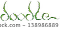 The artistic green letters form the word doodle, embellished with curling leaves strokes pattern 138986889