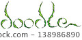 The artistic green letters form the word doodle, embellished with curling leaves strokes pattern 138986890