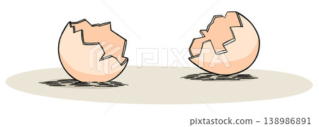 illustration of Broken eggshells on a flat surface 138986891
