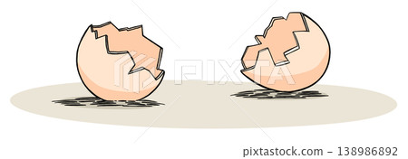 illustration of Broken eggshells on a flat surface illustration of Broken eggshells on a flat surface 138986892