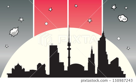 City skyline silhouette with comic art night sky City skyline silhouette with comic art night sky 138987243