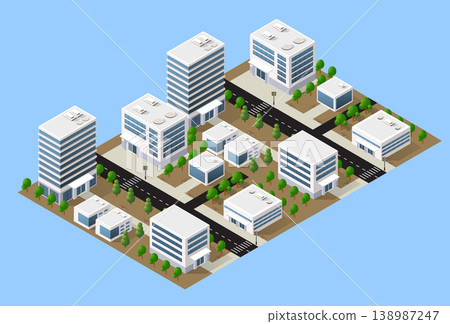 Isometric urban city plan with modern buildings Isometric urban city plan with modern buildings 138987247