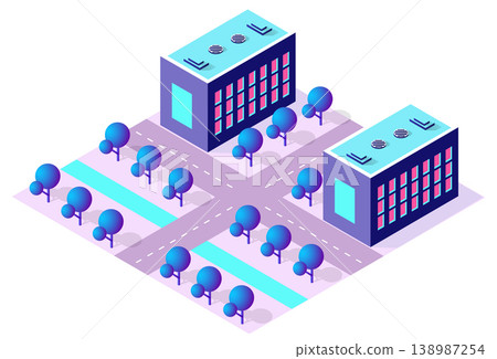 Modern city buildings surrounded by trees in isometric view 138987254
