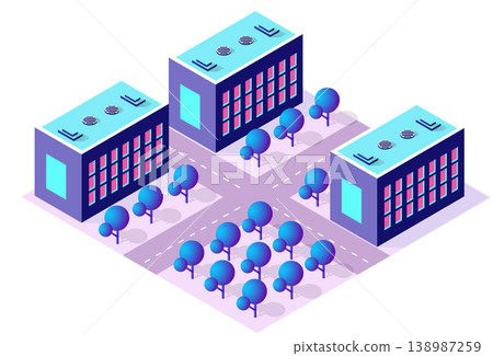 Modern buildings surrounding a city park in isometric view 138987259