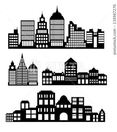 Three black and white city skylines forming a pattern Three black and white city skylines forming a pattern 138987276