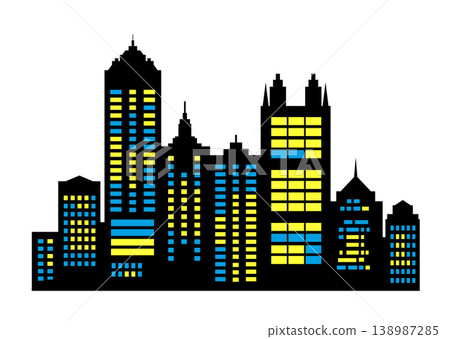 Illuminated skyscrapers forming a modern city skyline at night 138987285