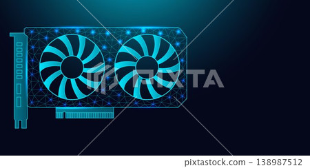 Low poly wireframe graphics card icon. Low poly wireframe graphics card icon. 138987512