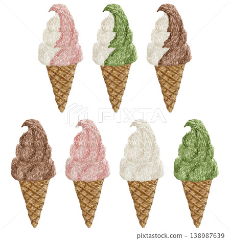 [Soft Serve Ice Cream Set] Hand Embroidery Illustration Material 138987639