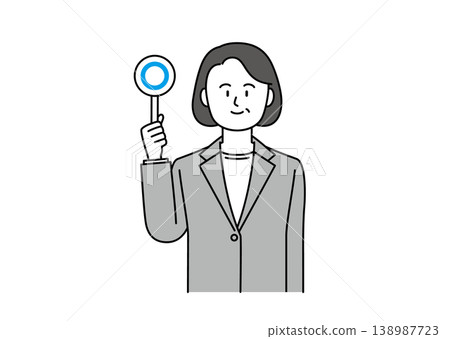An illustration of a middle-aged woman in a suit, smiling and holding a "circle" sign. An illustration of a middle-aged woman in a suit, smiling and holding a "circle" sign. 138987723