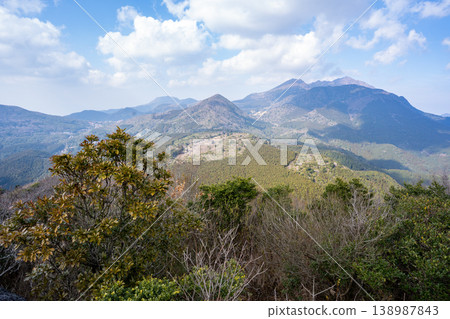 Mount Unzen as seen from the summit of Mount Takaiwa. Mount Unzen as seen from the summit of Mount Takaiwa. 138987843