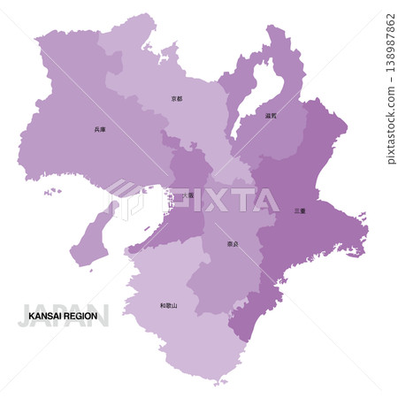 [Map of Japan] Location map of the Kansai region with prefecture names 138987862