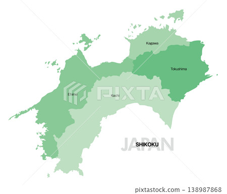[日本地圖] 四國各都道府縣位置圖（英文） 138987868