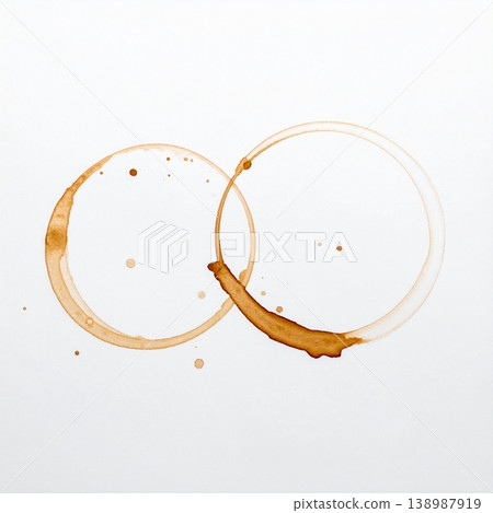 Circle of tea and coffee stains on a white background Circle of tea and coffee stains on a white background 138987919