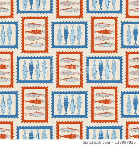Vector hand-drawn seamless pattern with sardines. 138987926