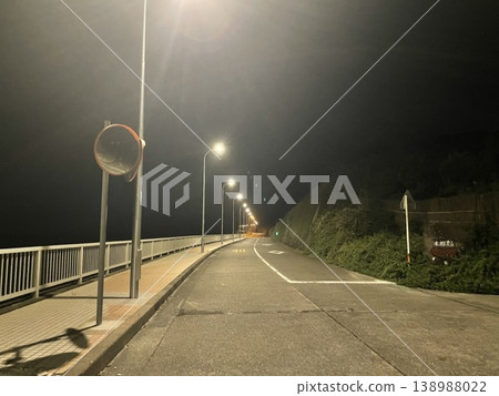 夜深人靜，海岸公路兩旁燈火通明。 138988022