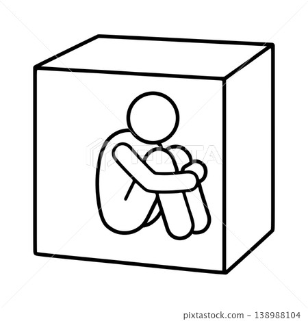 Line icon of a person experiencing loneliness and anxiety Line icon of a person experiencing loneliness and anxiety 138988104