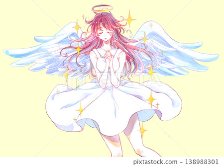 A mysterious woman with her hands clasped in front of her chest; an angel; sparkling. 138988301