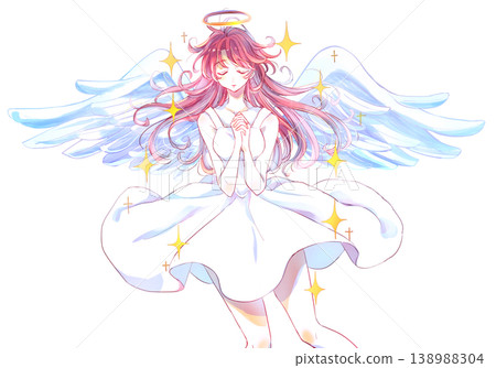 A mysterious woman with her hands clasped in front of her chest; an angel; sparkling. 138988304