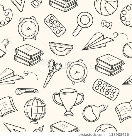 A set of hand-drawn school supplies icons. Education design elements. A set of hand-drawn school supplies icons. Education design elements. 138988416