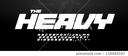 Heavy Italic Font Sport Logo Alphabet English Letter Number Set Modern Typography, Automotive Typographic Design for Race Title Text, Poster Headline, Block Geometric Dynamic Fonts. Vector Typeface 138988597