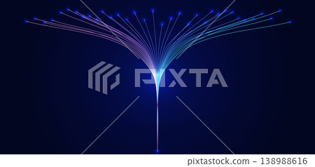 Futuristic fiber optic data stream, glowing neon lines, tech network light Fiber optics backgrounds for telecom, AI, fintech presentations, website headers Vector illustration. 138988616