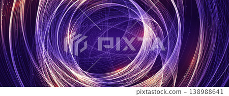 Abstract glowing light trails forming circular vortex, futuristic energy motion, immersive digital mood. Ideal for banner, poster, cover, presentation, wallpaper. Vector illustration 138988641